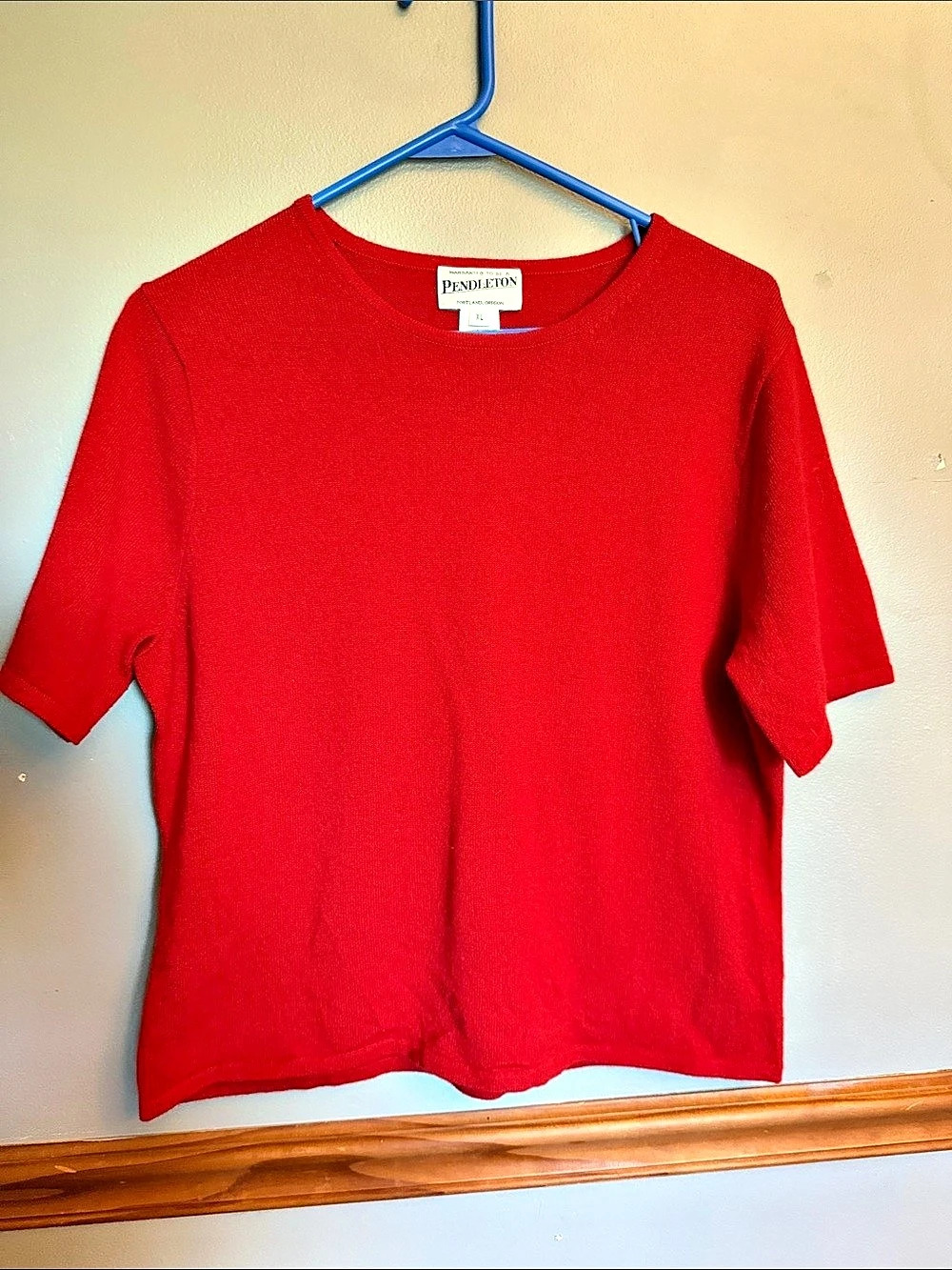 VTG Pendleton Merino Wool Cashmere Blend Short Sleeve Knit Sweater Red XL